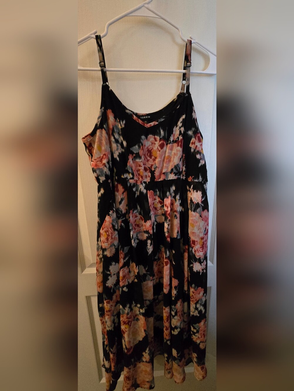 Torrid Black Midi Dress with Pink Floral Print